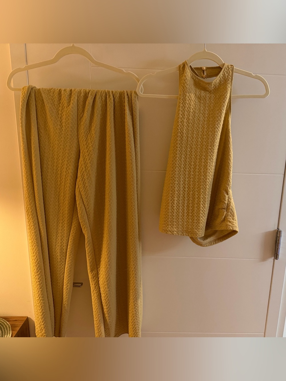Textured Tan/Beige Halter Top (backless) and Pants Set